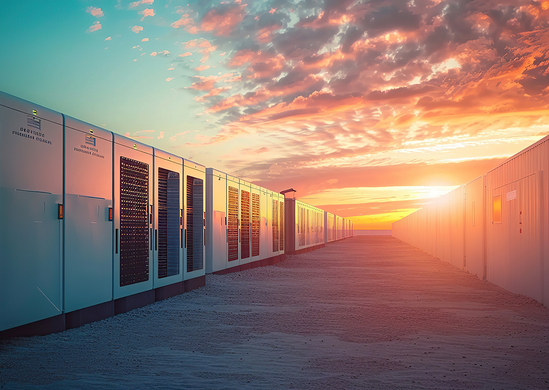 Big facility battery energy storage. copy space for text.